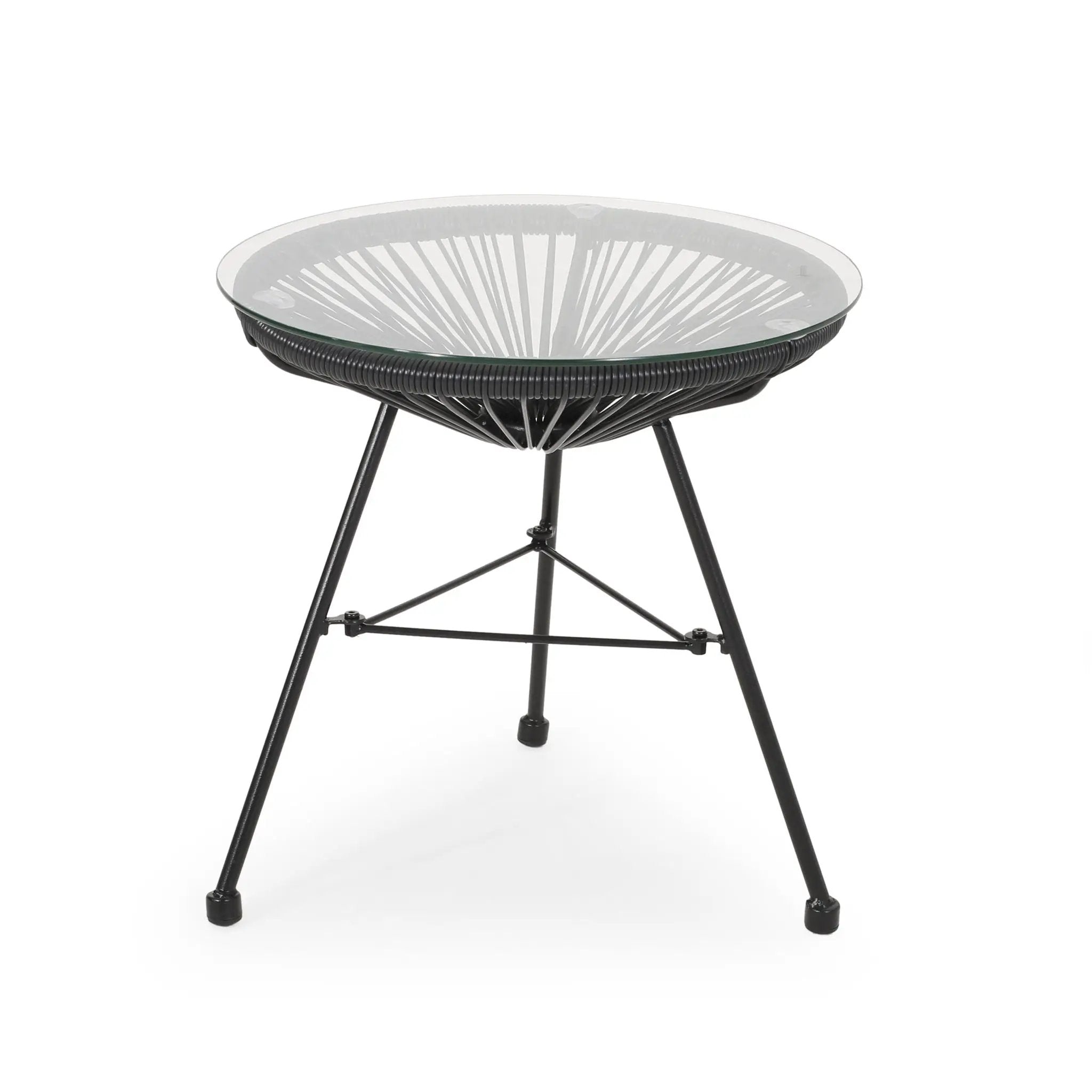 Nusa Modern Rattan Side Table With Tempered Glass Top by HouseOfZazla