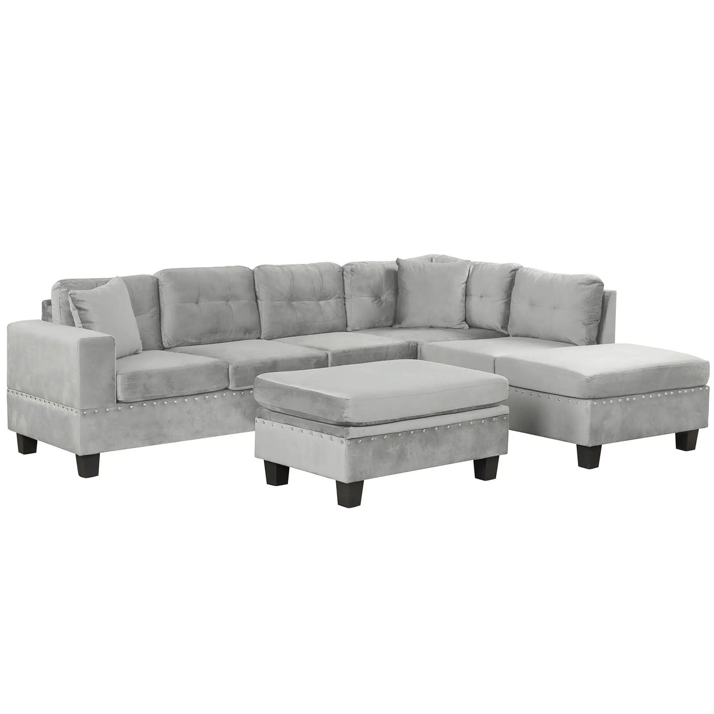 Modern Sectional Sofa With Storage Ottoman, L - Shape Couch With 2 Pillows And Cup Holders by HouseOfZazla