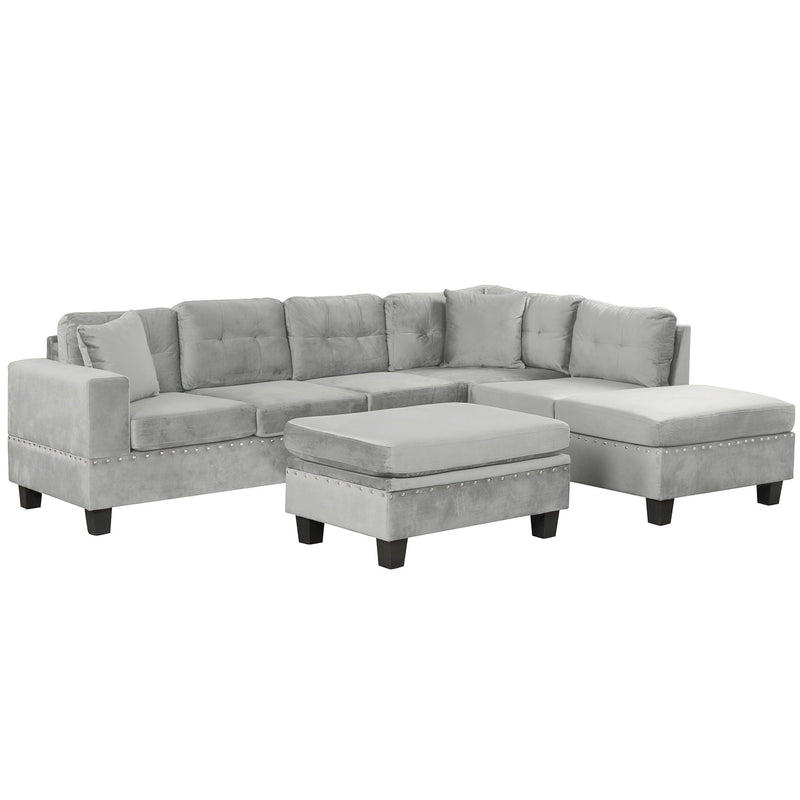 Modern Sectional Sofa With Storage Ottoman, L - Shape Couch With 2 Pillows And Cup Holders by HouseOfZazla
