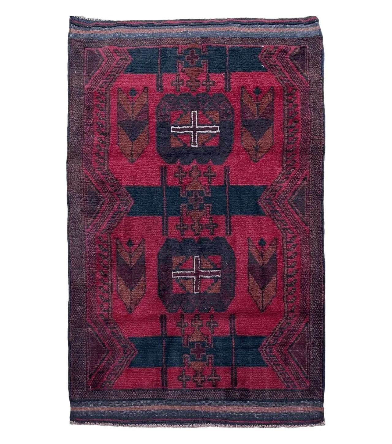 2' 10" X 4'6" Vintage Handmade Tribal Wool Rug Balouchi Rug Afghan Rug Red Black by Jewel Rugs