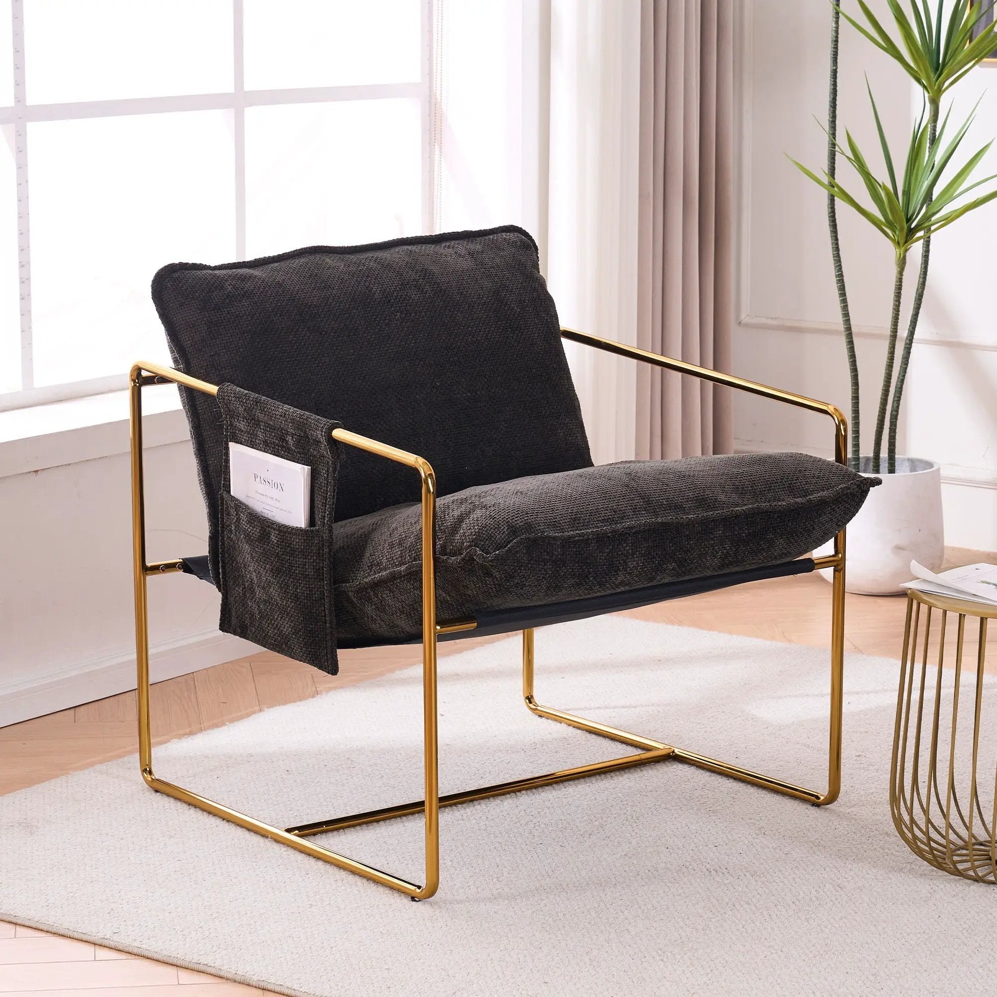 Upholstered Hanging Armchair With Arm Pocketsmetal Frame (Set of 2), Plated Craftsmanship, Crushed Foam Cushions And Skin-Friendly Woven Fabric For Living Room And Bedroom by HouseOfZazla