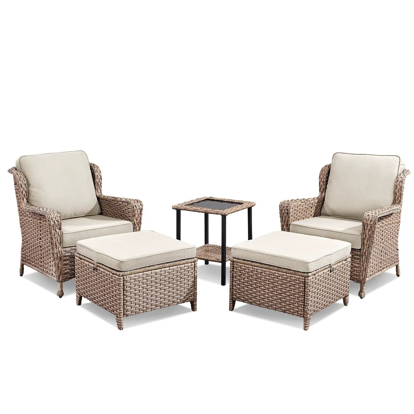 5-Piece Outdoor Lounge Chairs Set with Side Table and Ottomans by HouseOfZazla