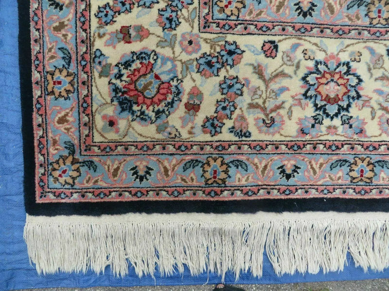 Large Indo Persian Rug 10x14, Wool Hand-Knotted Carpet, Navy Blue Ivory by Jewel Rugs