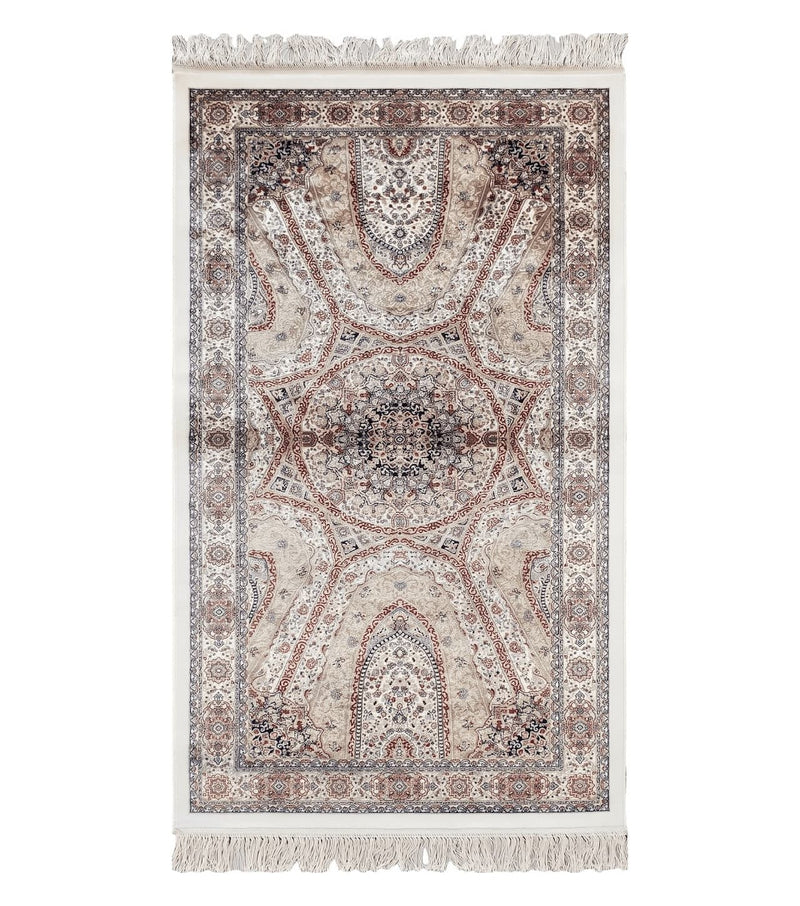 Beige & Cream Small Turkish Silk Rug, Bamboo Silk, Power-Loomed, Persian Design, High Quality, Soft Accent Rug, 3x5 ft, 2' 8" x 4' 11" by Jewel Rugs