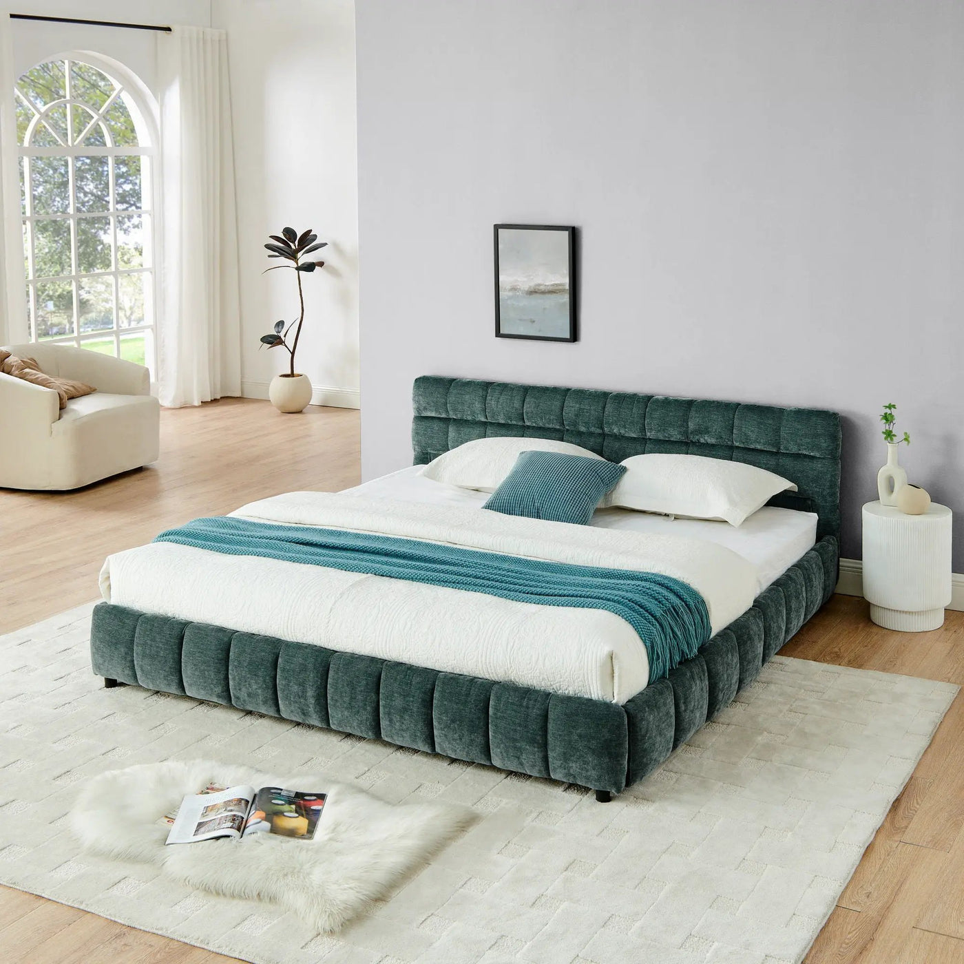 Modern Platform Bed Frame With Thick Fabric by HouseOfZazla