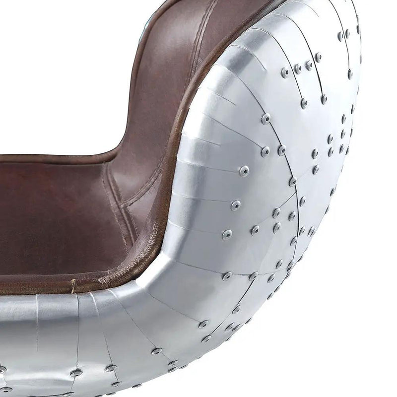 Brancaster - Adjustable Stool With Swivel - Vintage Brown Top Grain Leather & Aluminum by Unique Piece Furniture
