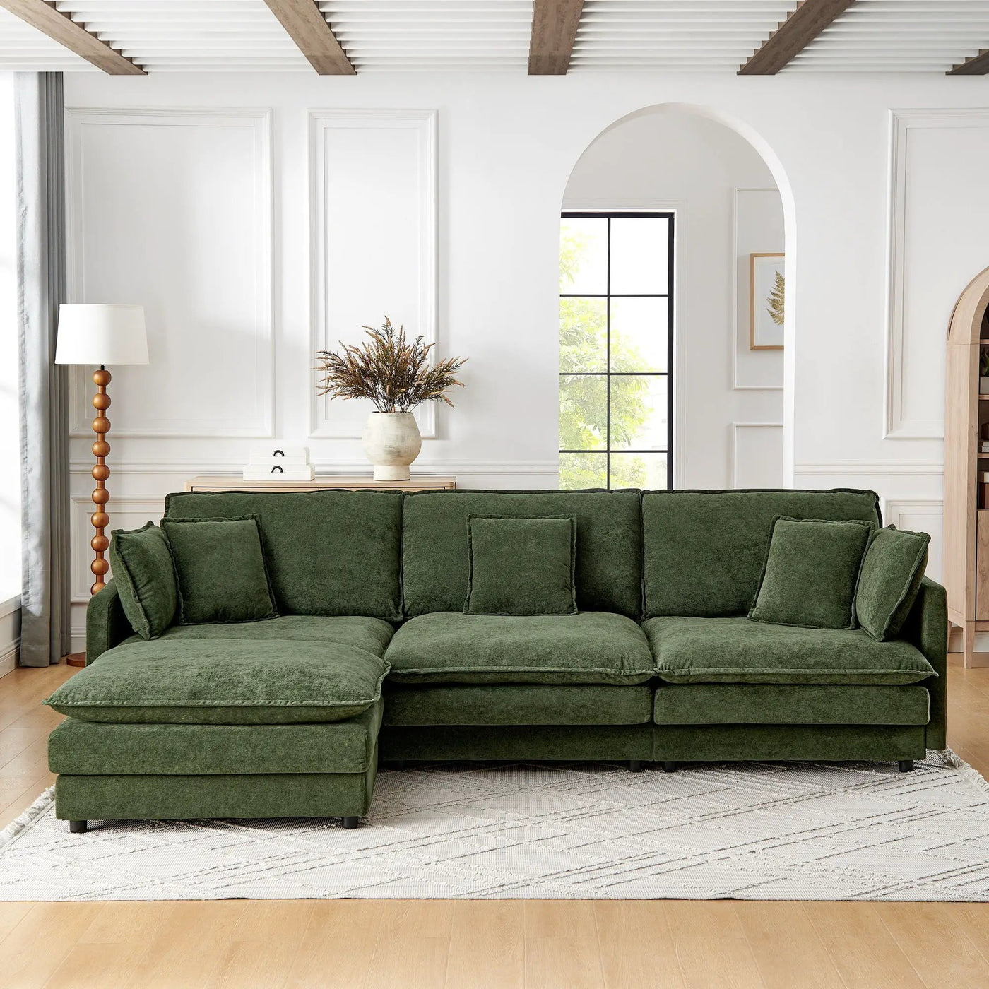 L-Shaped Sectional Sofa With Ottoman, Convertible 4 Seater Couch by HouseOfZazla