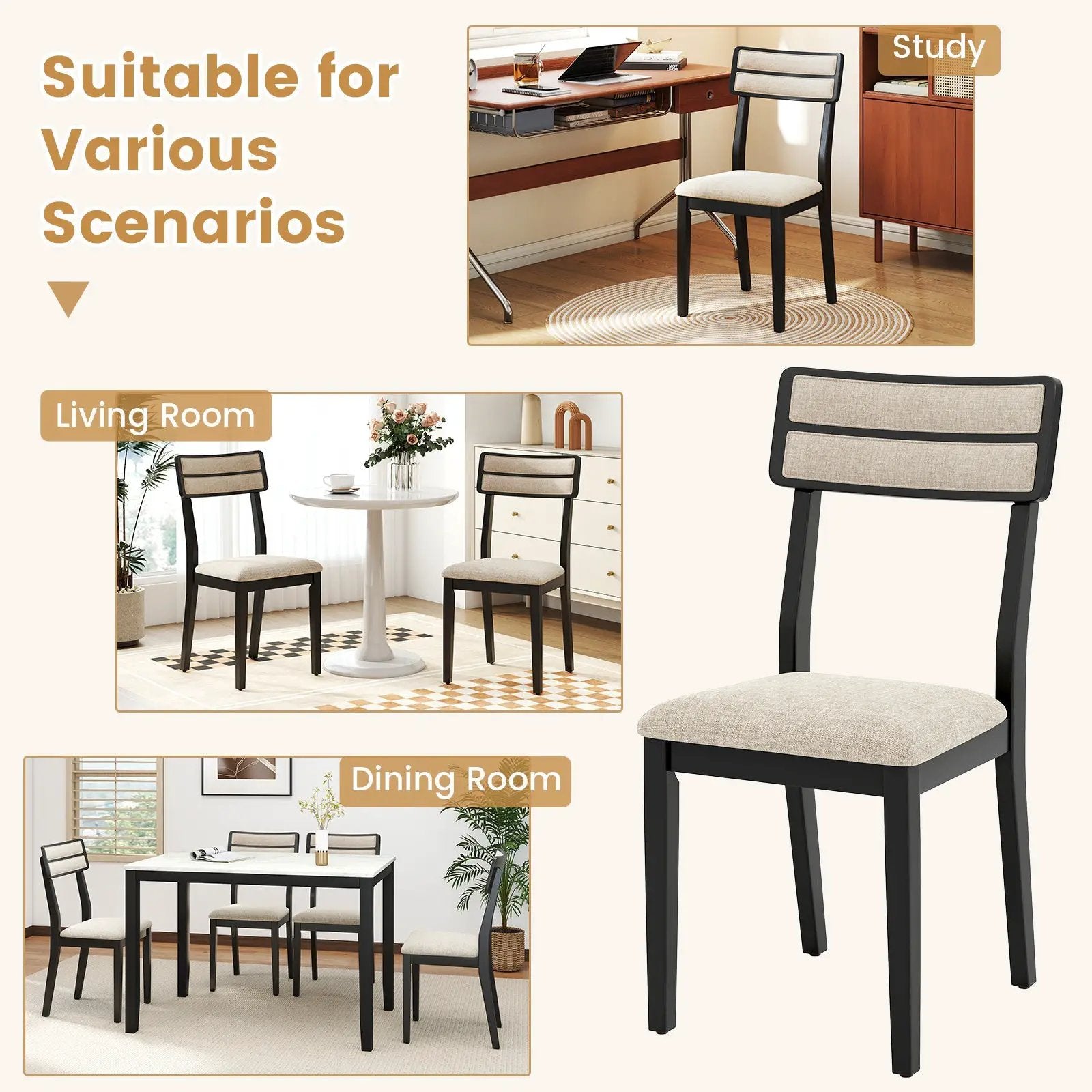 Modern Dining Chairs Set of 2 with Tilt Backrest for Dining Room-Black by DirectDeals