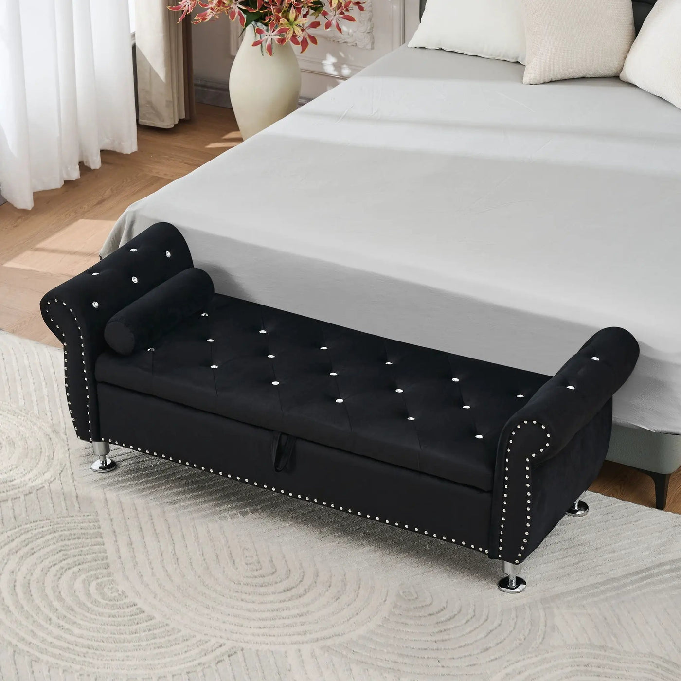 Storage Bench With Crystal Buttons And 1 Pillow For Bedroom by HouseOfZazla