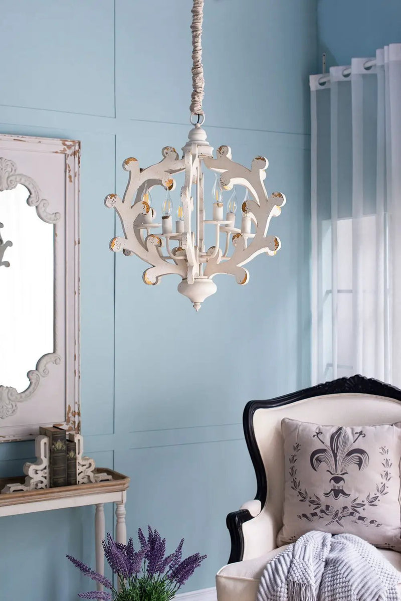 6 Light Chandelier, Hanging Light Fixture With Adjustable Chain For Kitchen, Bulb Not Included - White by Unique Piece Furniture