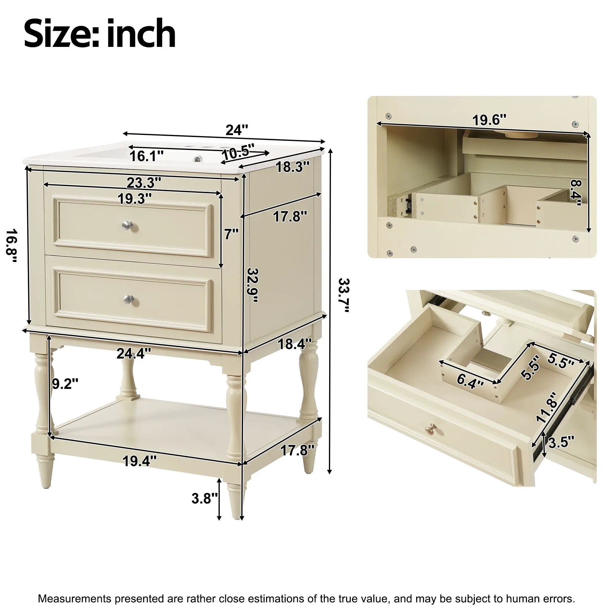 Bathroom Vanity With Sink, 2 Drawers Storage Cabinet, Open Shelf by Unique Piece Furniture