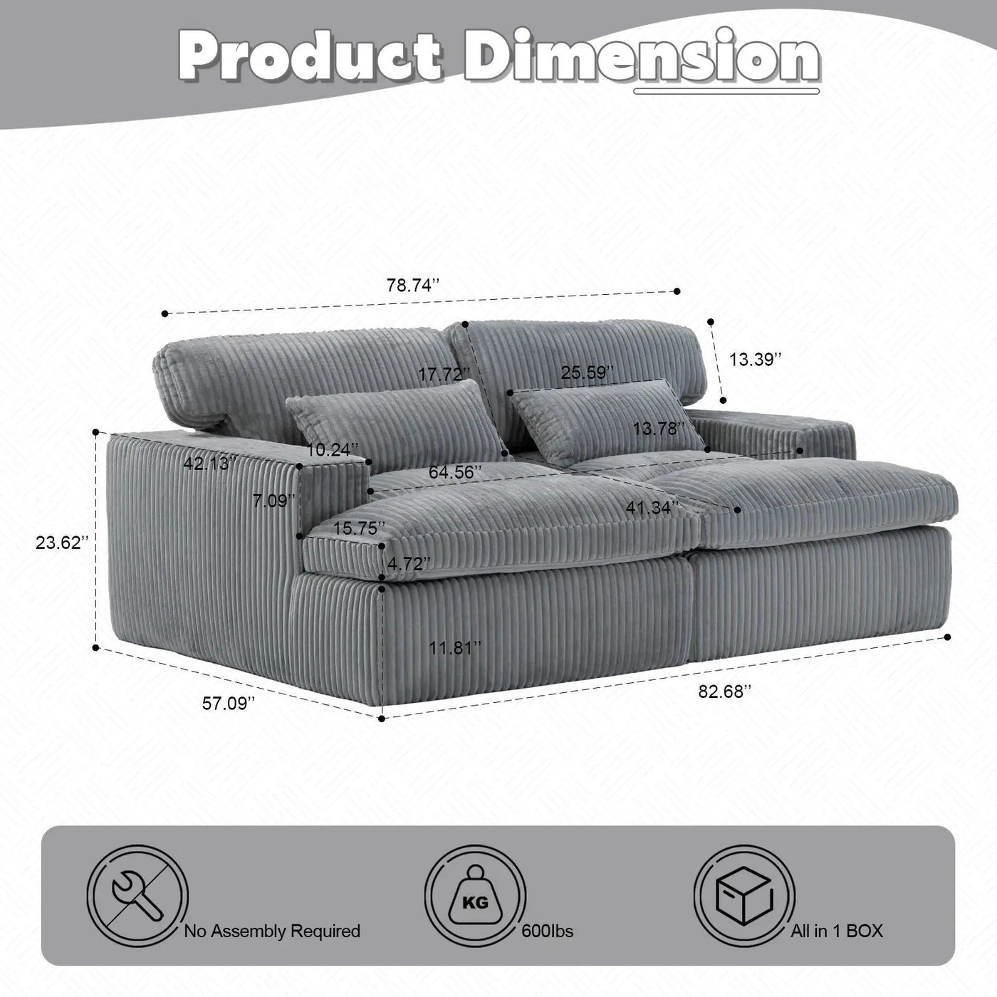 Double Chaise Lounge Chair, Oversized Upholstered Sleeper Cloud Couch by Unique Piece Furniture