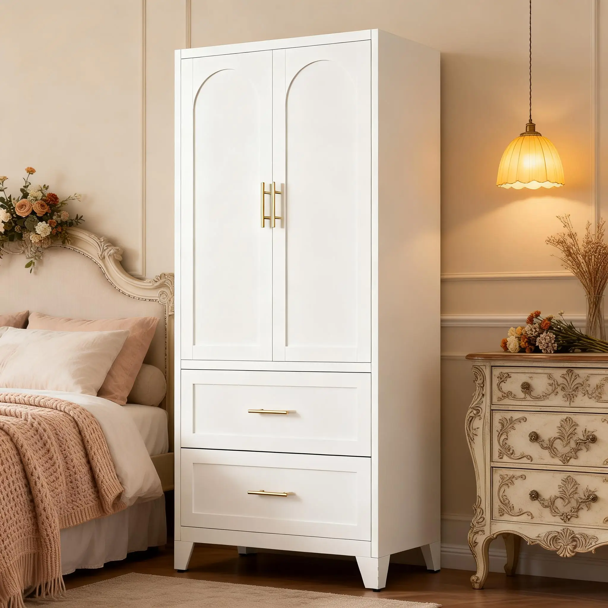 71" Tall Metal Wardrobe Cabinet with 2 Drawers and Hanging Rod by HouseOfZazla