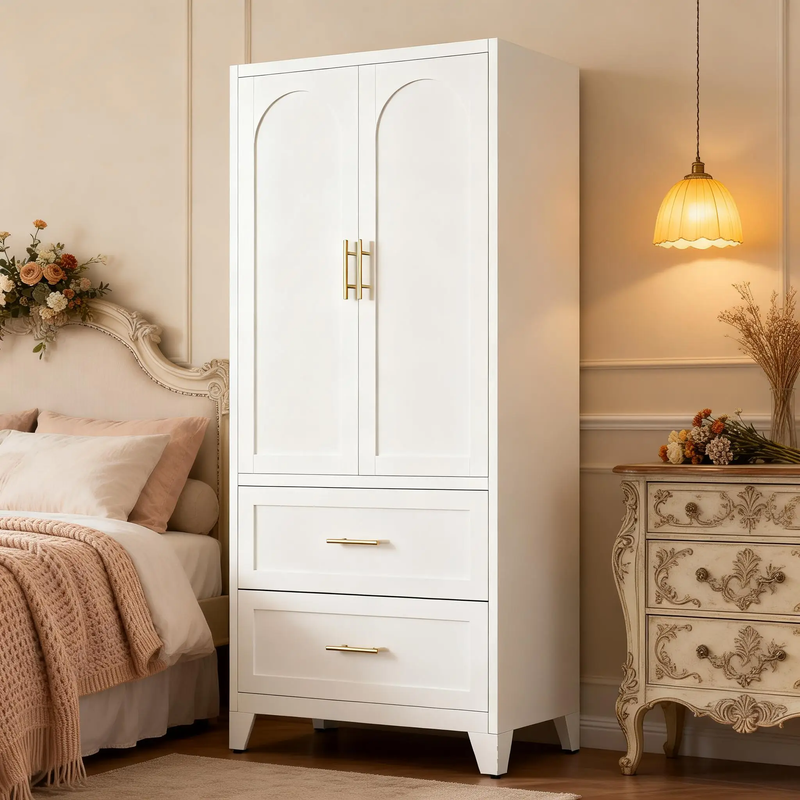 71" Tall Metal Wardrobe Cabinet with 2 Drawers and Hanging Rod by HouseOfZazla