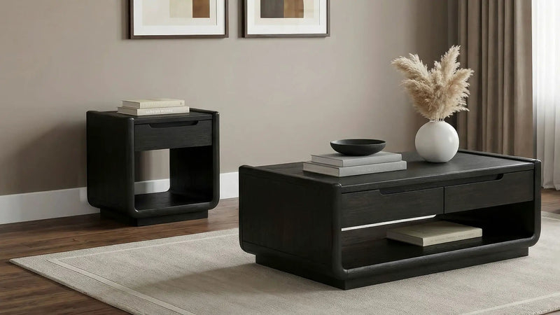 Leandro 2-piece Wood Coffee and End Table Set Burnished Black by Unique Piece Furniture