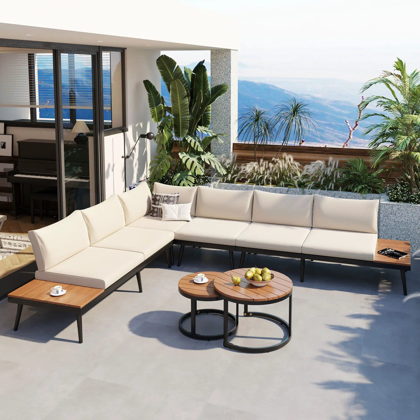 Modern Outdoor Sectional Sofa Set With Nesting Coffee Tables by HouseOfZazla