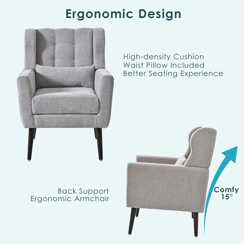 Modern Accent Chair, Arm Chairs For Living Room, Upholstered Mordern Armchair, Comfy Soft Padded Lounge Chair In Small Space, Bedroom, With Pillow, Solid Wood Leg by Unique Piece Furniture