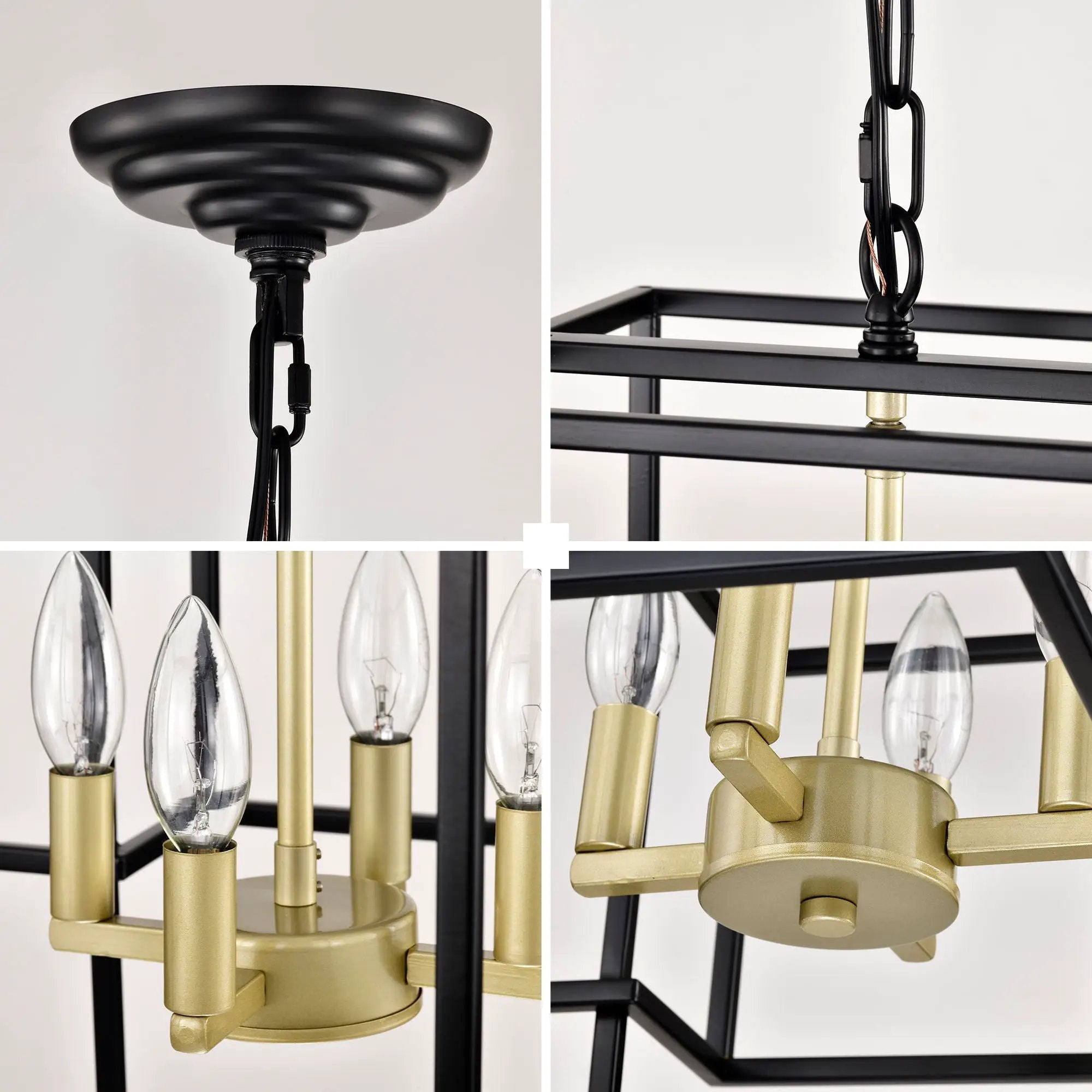 4 Light Metal Lantern Tiered Pendant Hanging Light Fixtures, Industrial Farmhouse Adjustable Height Chandeliers For Dining Room Hallway Foyer Entryway (E12 Bulbs Not Included) by HouseOfZazla