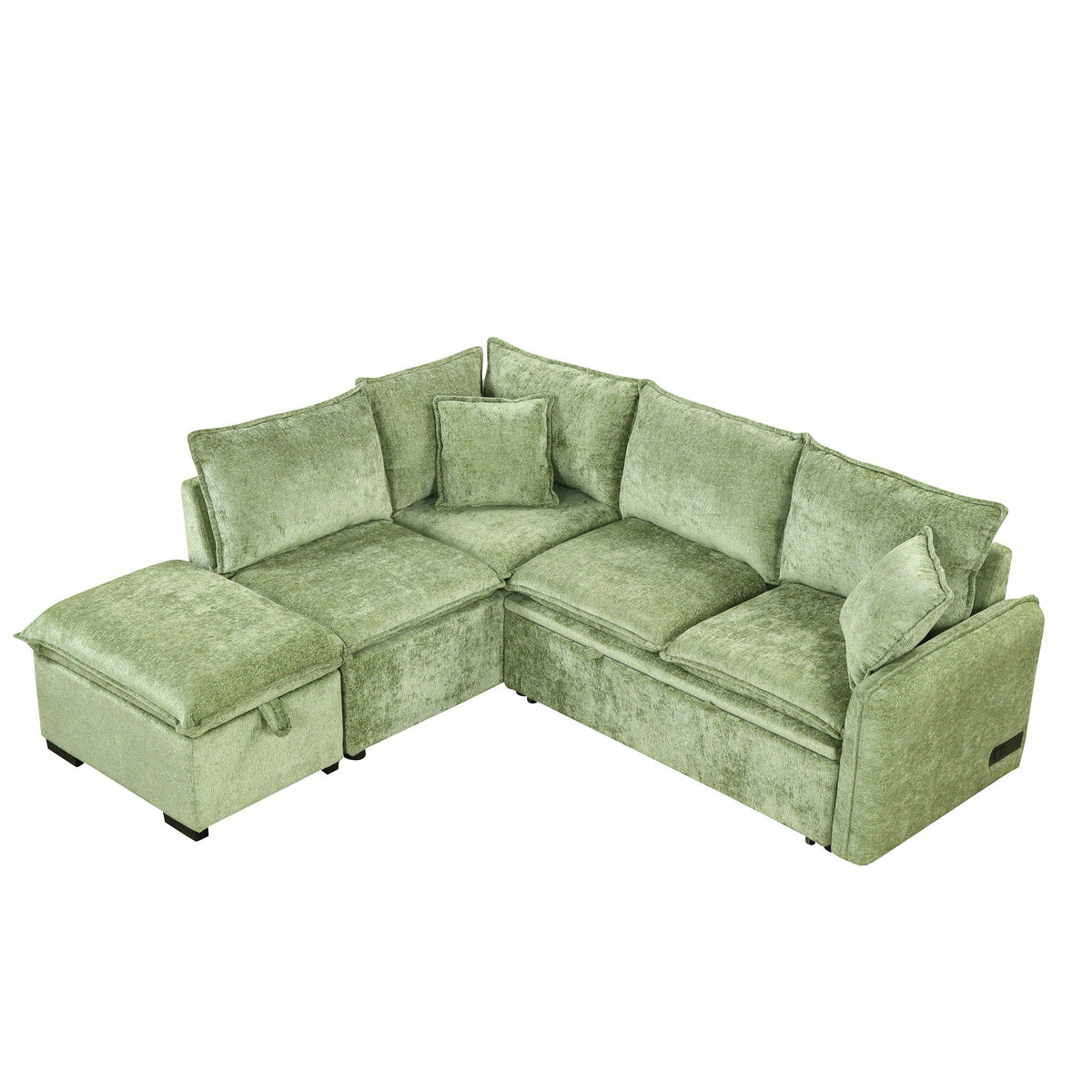 Convertible Sofa Bed Sectional with Storage Ottoman and Charging Ports - Green or Orange