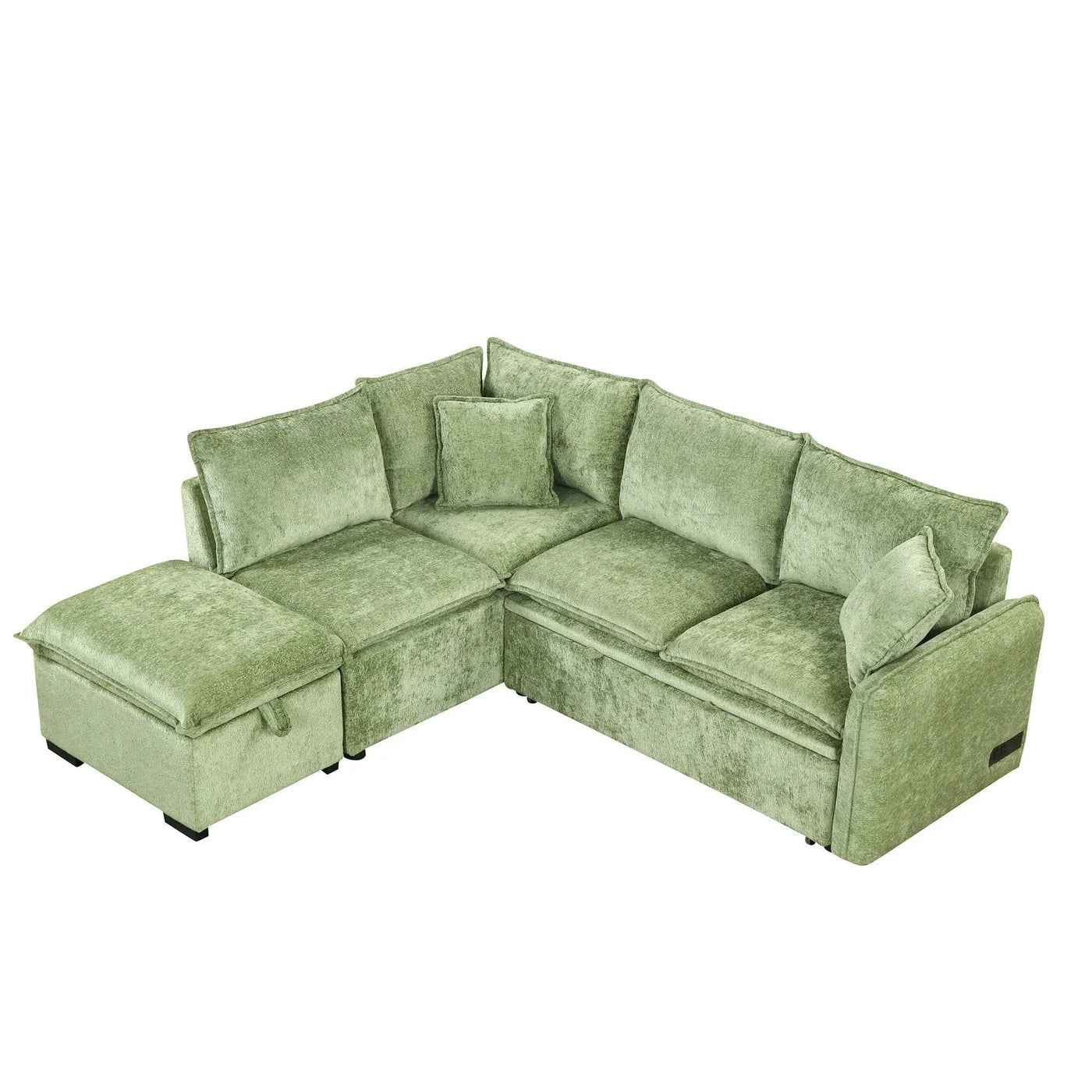 Convertible Sofa Bed Sectional Sofa Sleeper L-Shaped Sofa With A Storage Ottoman, Two Pillows, Two Power Sockets And Two USB Ports For Living Room by HouseOfZazla
