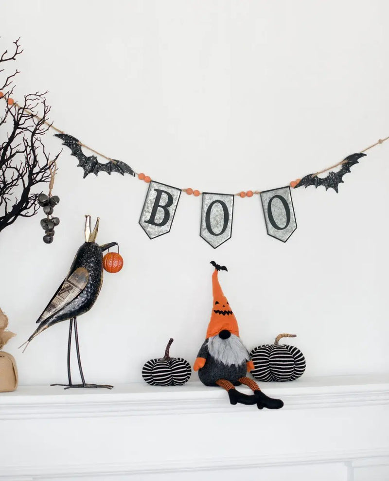 Iron Boo Banner With Bats, For Halloween Holiday Decor - Black / Gray / Orange by HouseOfZazla