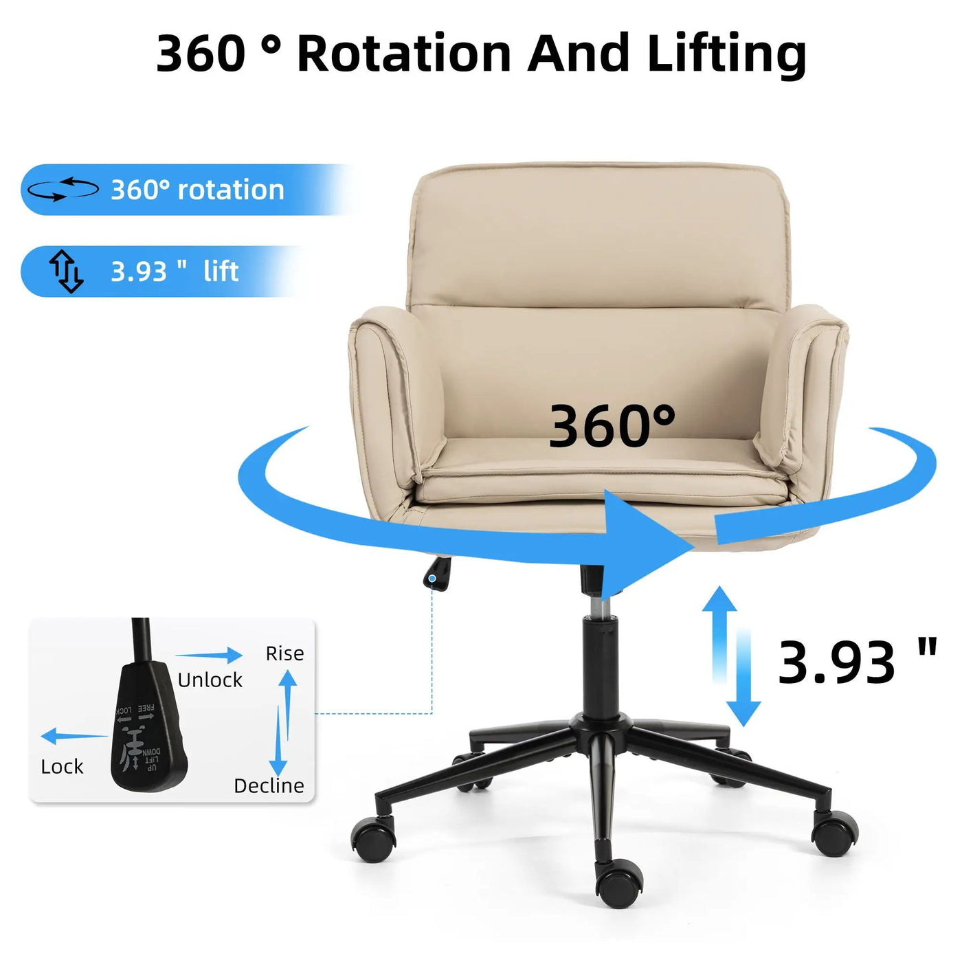 Criss Cross Swivel Desk Chair With Adjustable Armrests & Wheels For Home Office by HouseOfZazla