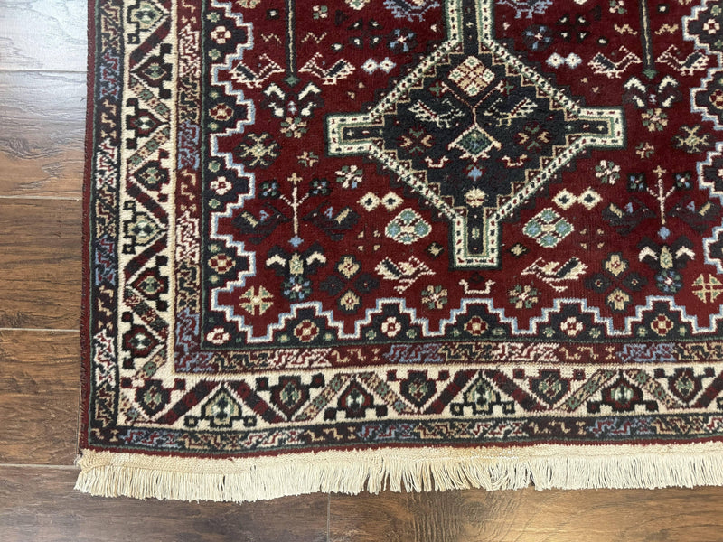 Persian Afshar Rug 4x5 Red Navy Geometric Tribal Wool Carpet by Jewel Rugs