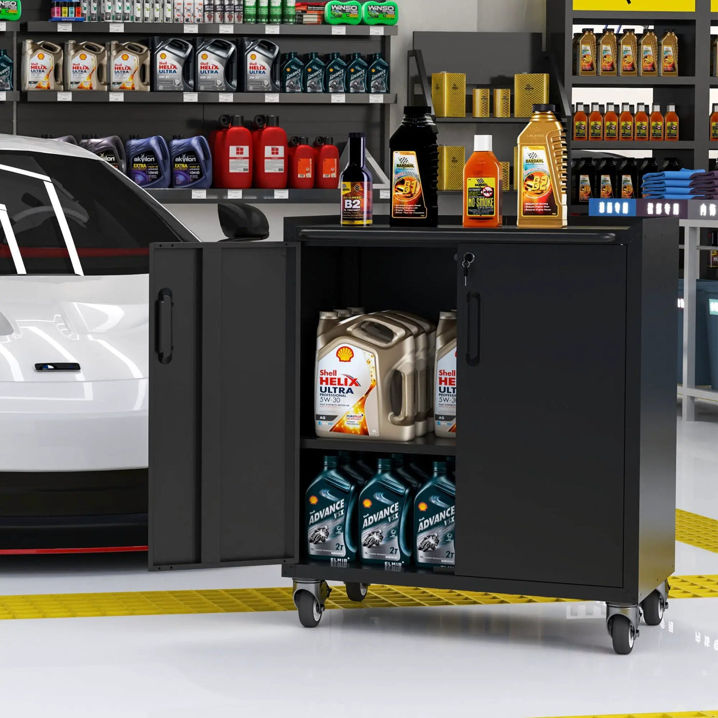 Heavy Duty Metal Garage Storage Cabinet With Wheels Sturdy Tool Organizer by HouseOfZazla