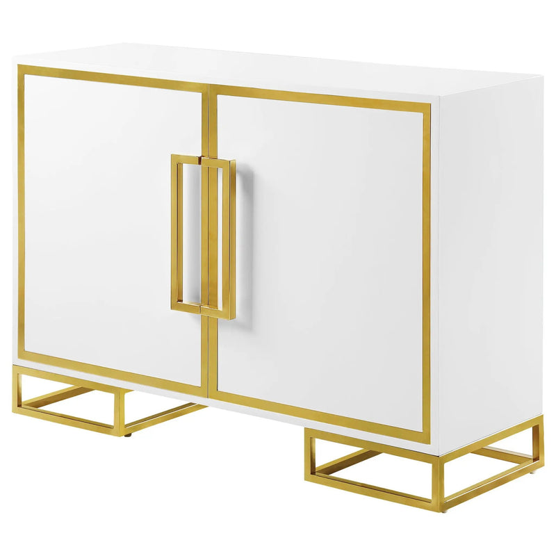 Elsa 2-door Wood Storage Accent Cabinet White and Gold by Unique Piece Furniture