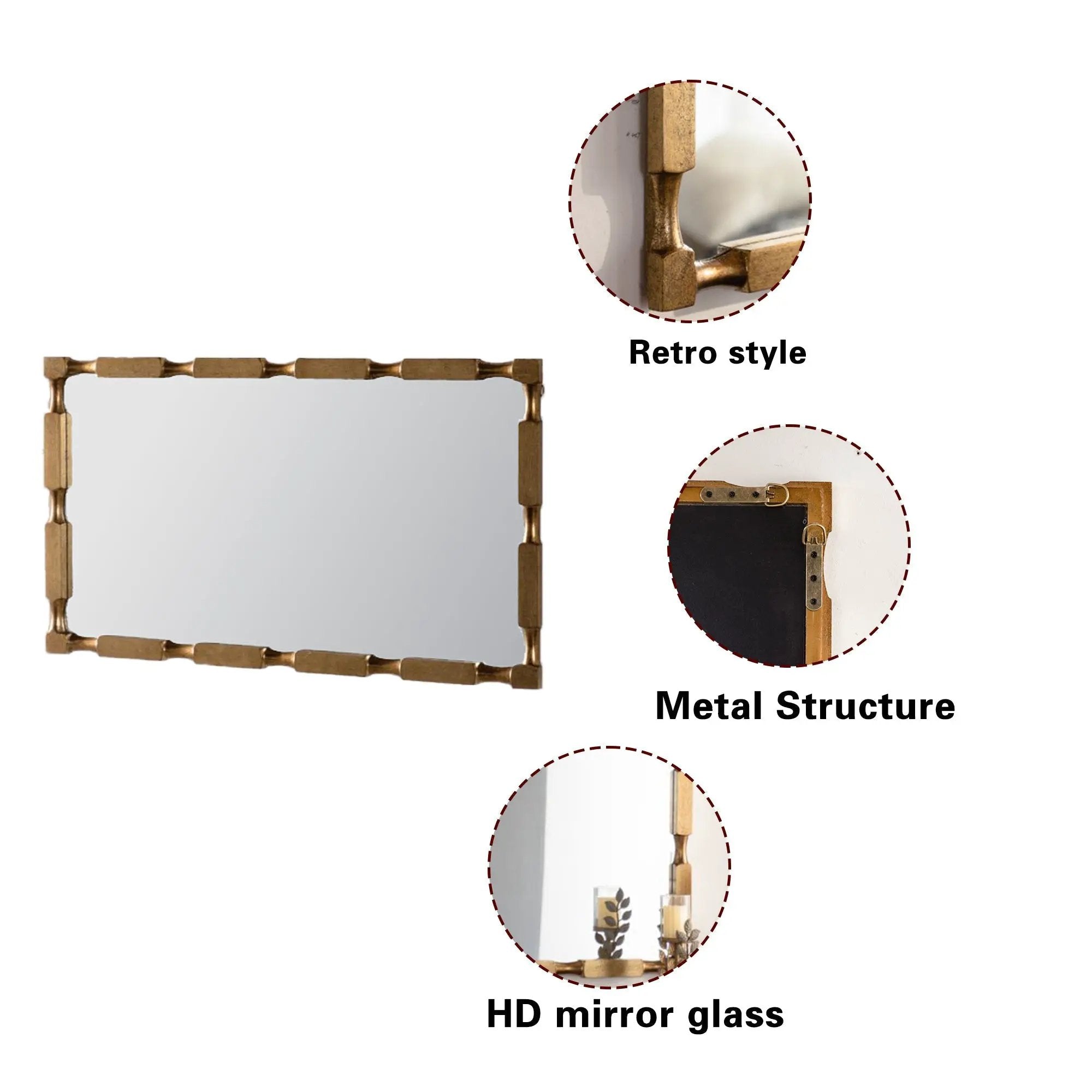 Gold Bamboo-Style Rectangular Wall Mirror, Textured Frame for Living Room/Bedroom/Entryway by HouseOfZazla