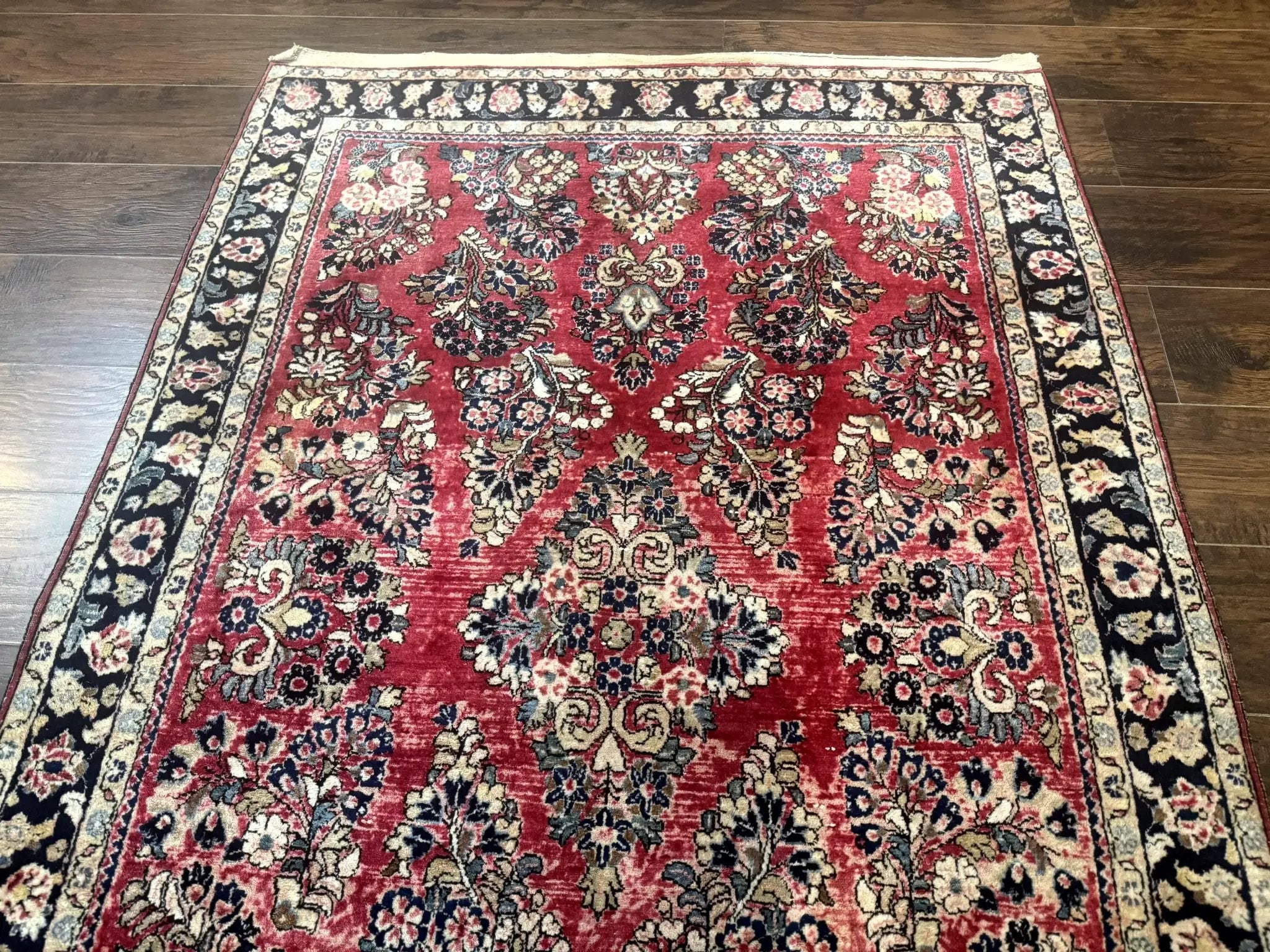Antique Persian Sarouk Rug 4x7, Floral, Red 1920s Persian Wool Carpet by Jewel Rugs