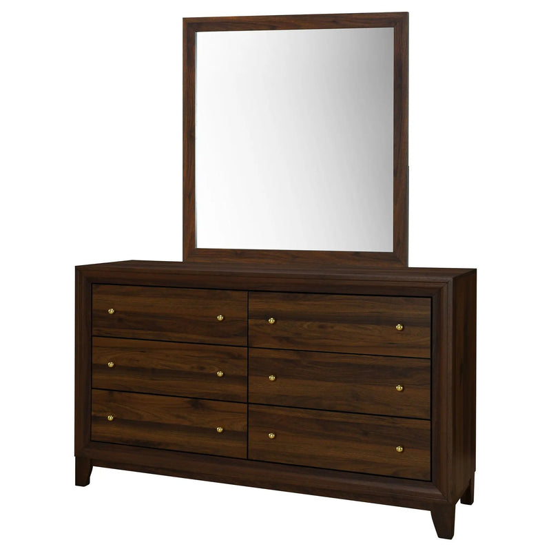 Welsley 6-drawer Dresser and Mirror Walnut by Unique Piece Furniture