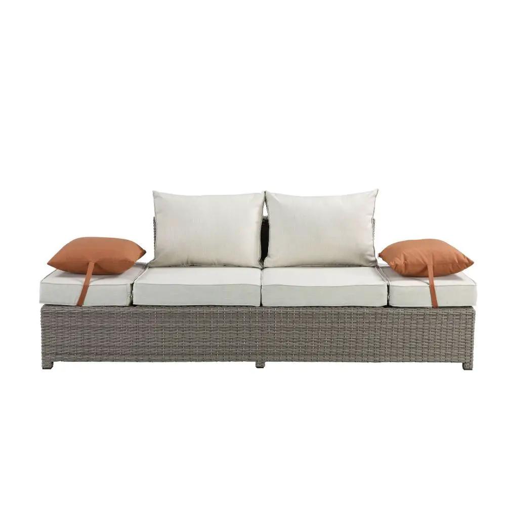 Salena - Patio Sofa With 2 Pillows & Ottoman - Beige Fabric & Gray Wicker by Unique Piece Furniture