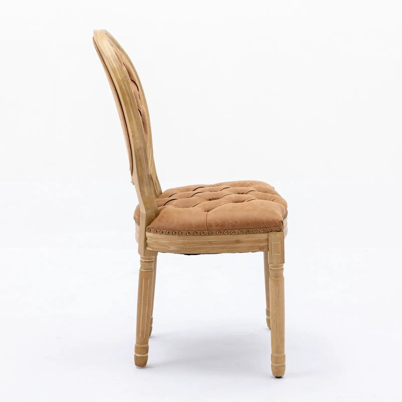French Style Solid Wood Frame Antique Painting, Hand-Pulled Buckle Decoration Artificial Dining Chair With Nailhead Trim, Wood Legs by HouseOfZazla