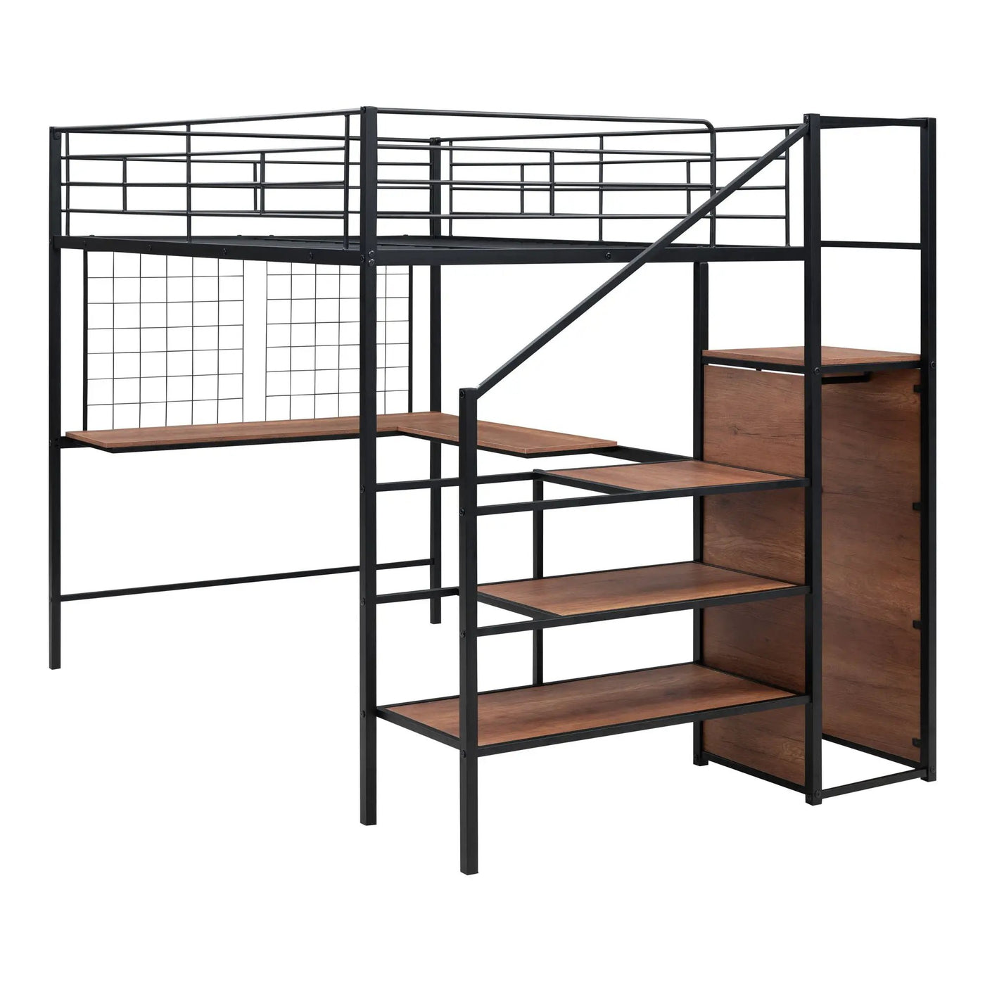 Loft Bed With Desk And Grid, Stylish Frame With Lateral Storage Ladder And Wardrobe by HouseOfZazla