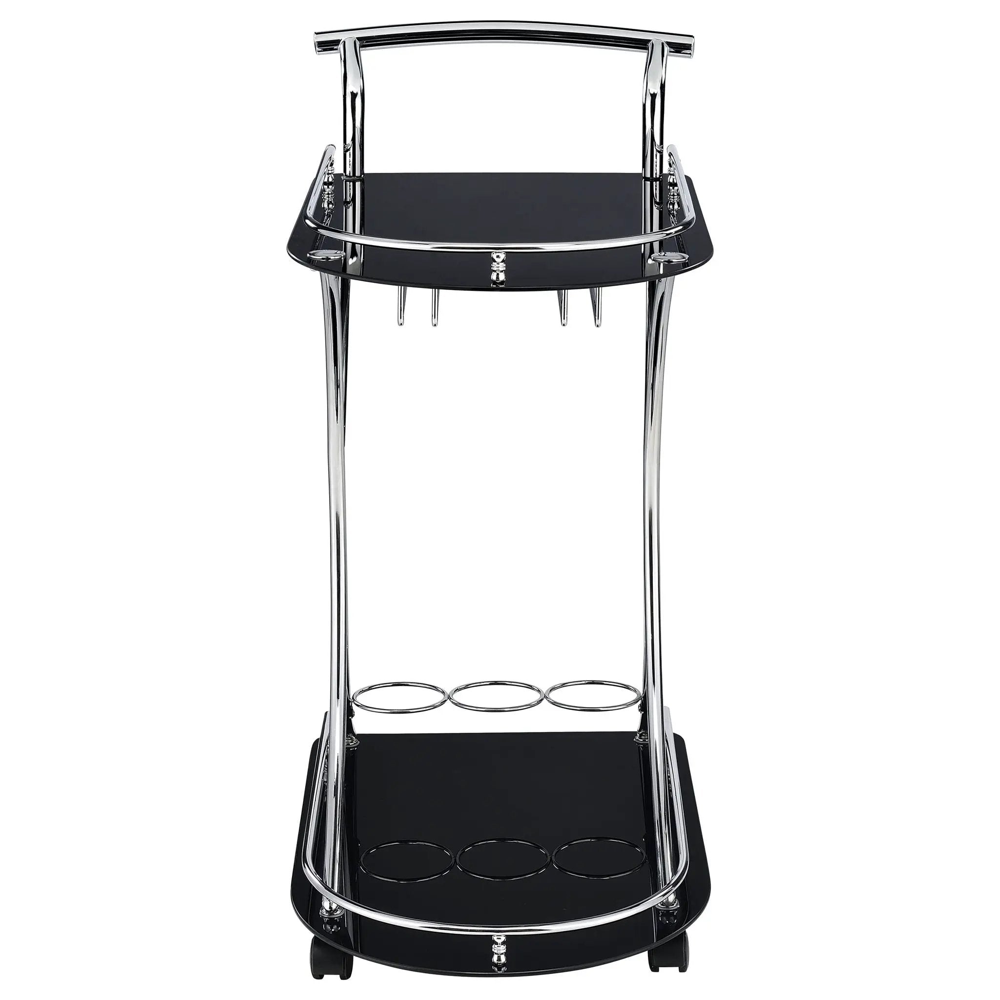 Elfman 2-tier Glass Shelf Metal Bar Cart Black and Chrome by Unique Piece Furniture