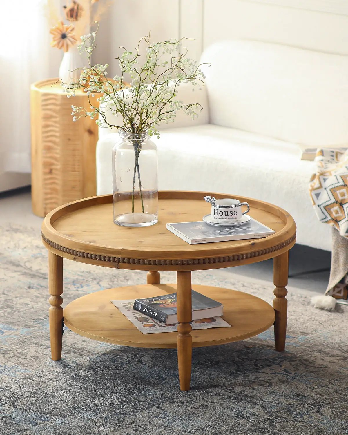 31.3' Round Boho Coffee Table with Storage Shelf by HouseOfZazla