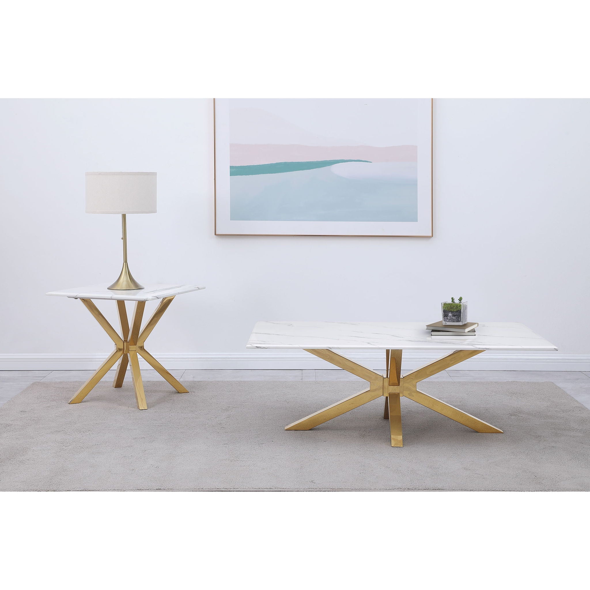 Maciel - 2 Piece Marble Coffee And End Table Set With Base Marble - White Marble by HouseOfZazla