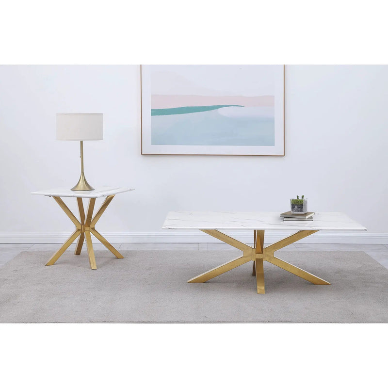 Maciel - 2 Piece Marble Coffee And End Table Set With Base Marble - White Marble by HouseOfZazla