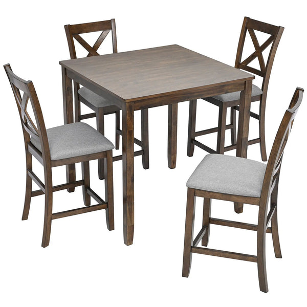 5 Piece Dining Table Set, Wooden Dining Square Table Set For 4, photo 2 of 12