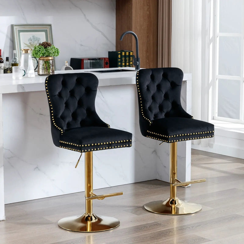Thick Swivel Barstools Adjusatble Seat Height From 25-33", Modern Upholstered Bar Stools With Backs Comfortable Tufted For Home Pub And Kitchen Island (Set of 2) by Unique Piece Furniture