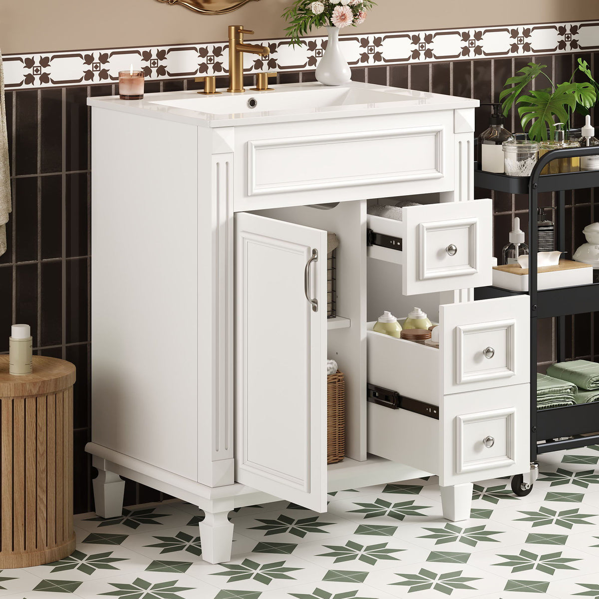 Bathroom Vanity With Sink, Compact Cabinet & 2 Drawers And Adjustable Shelf, photo 15 of 40