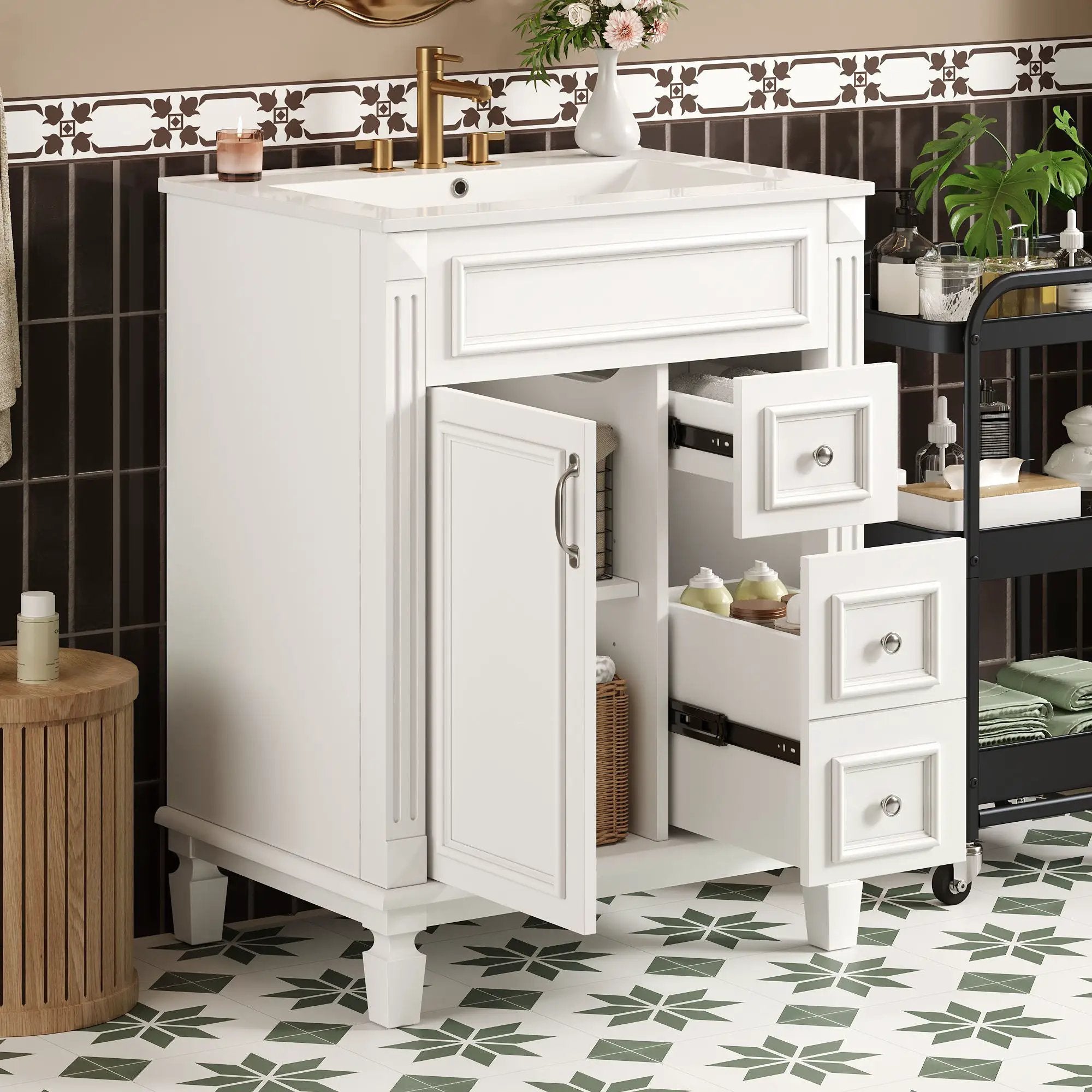 Bathroom Vanity With Sink, Compact Cabinet & 2 Drawers And Adjustable Shelf by Unique Piece Furniture