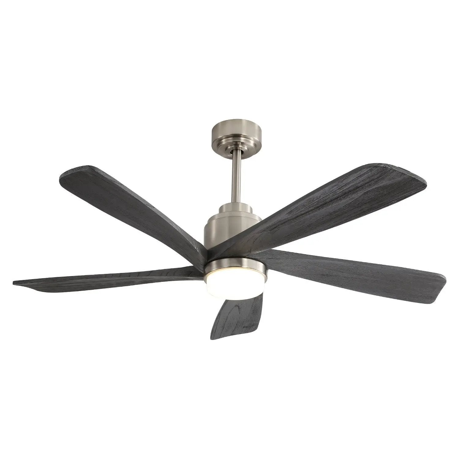 Modern Ceiling Fan With Dimmable LED Light 5 Solid Wood Blades Remote Control Reversible Dc Motor With Smart App Control - Nickel by HouseOfZazla