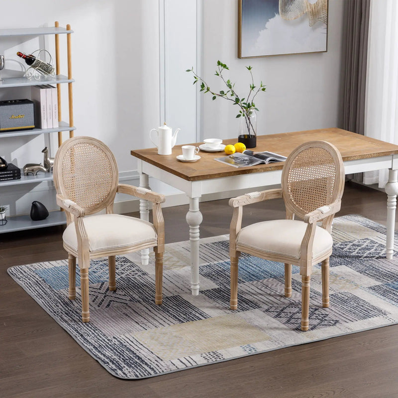 French Vintage Upholstered Fabric Dining Armchair (Set of 2) - Beige by HouseOfZazla