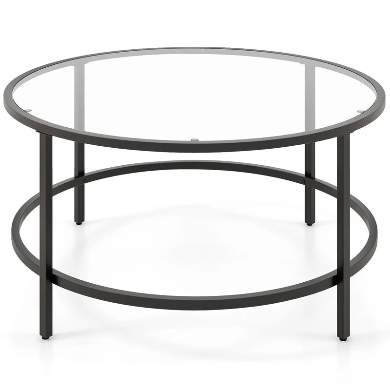 36 Inch Round Coffee Table with Tempered Glass Tabletop by DirectDeals