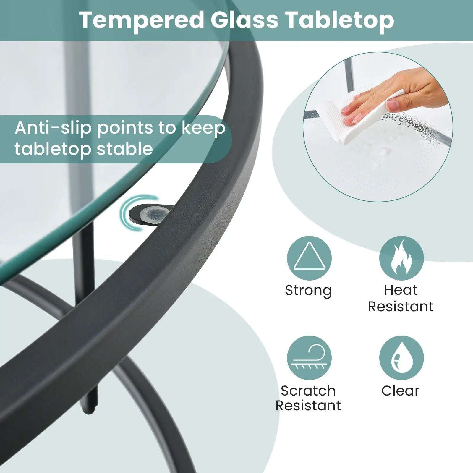 36 Inch Round Coffee Table with Tempered Glass Tabletop by DirectDeals
