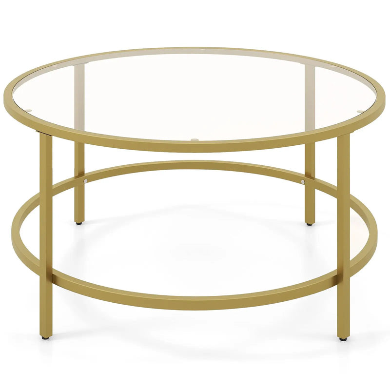 36 Inch Round Coffee Table with Tempered Glass Tabletop by DirectDeals