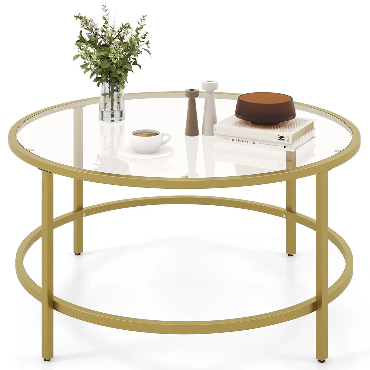 36 Inch Round Coffee Table with Tempered Glass Tabletop by DirectDeals