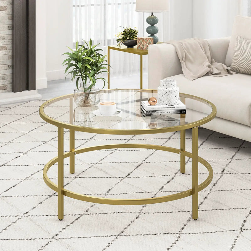 36 Inch Round Coffee Table with Tempered Glass Tabletop by DirectDeals